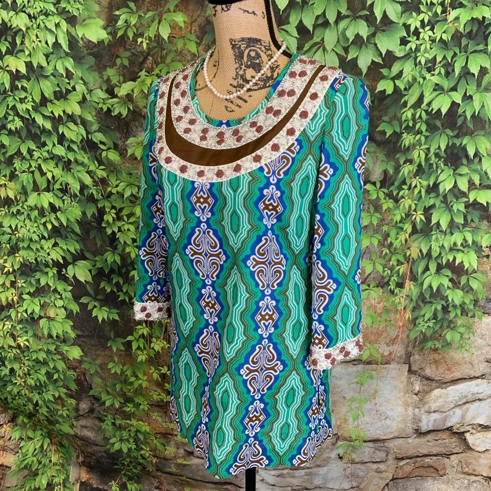 TORY BURCH Mosaic Multicolor Green Moroccan Resortwear Jeweled Tunic, 2